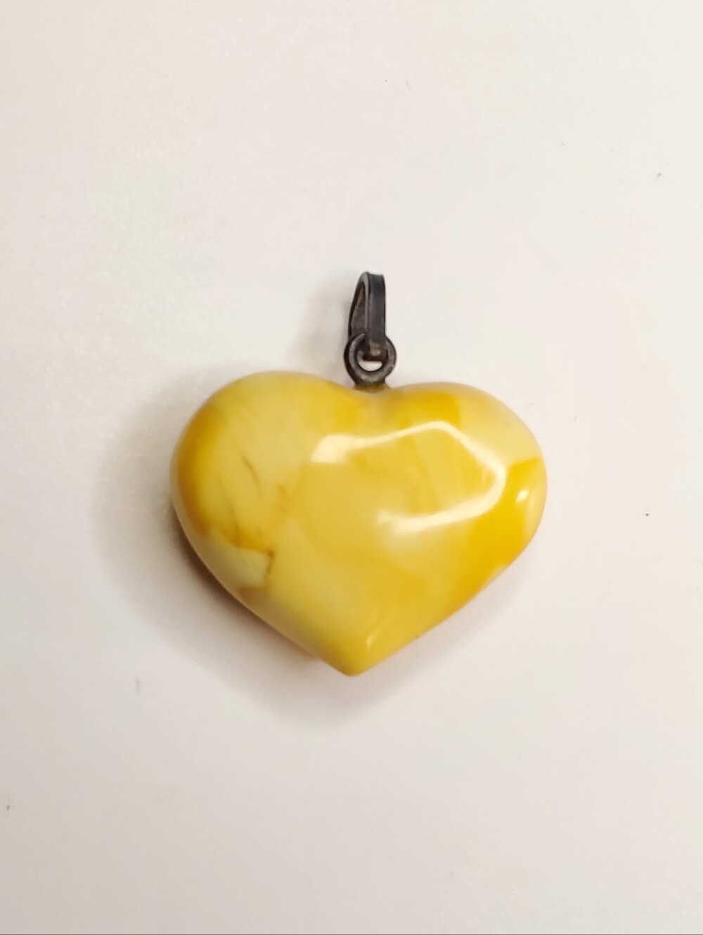 Antique Egg Yolk Baltic Amber Puffy Heart Pendant